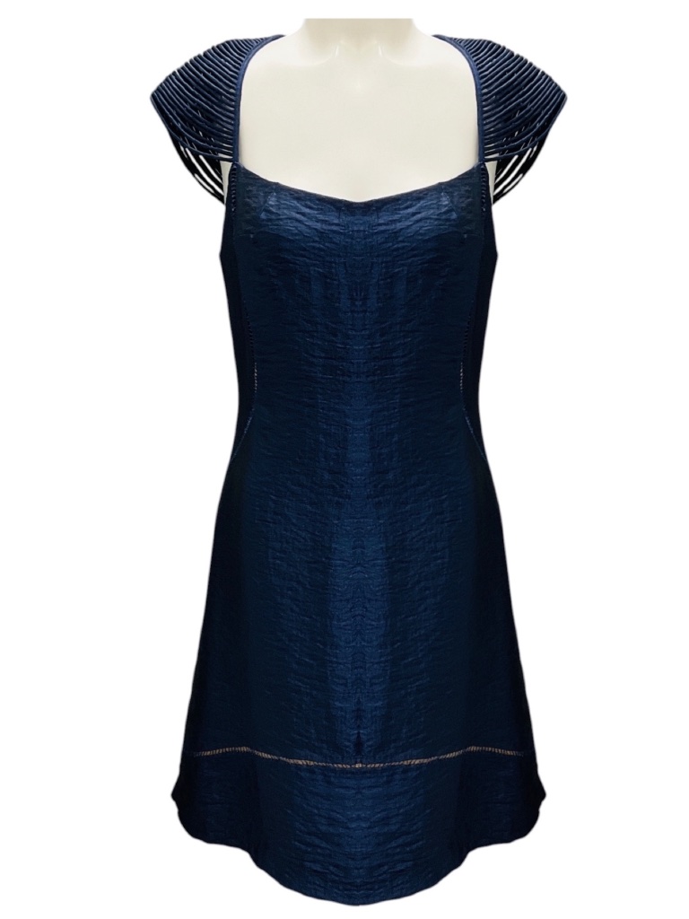 Luca Luca Navy Blue Cap Sleeved Satin Cocktail Dress